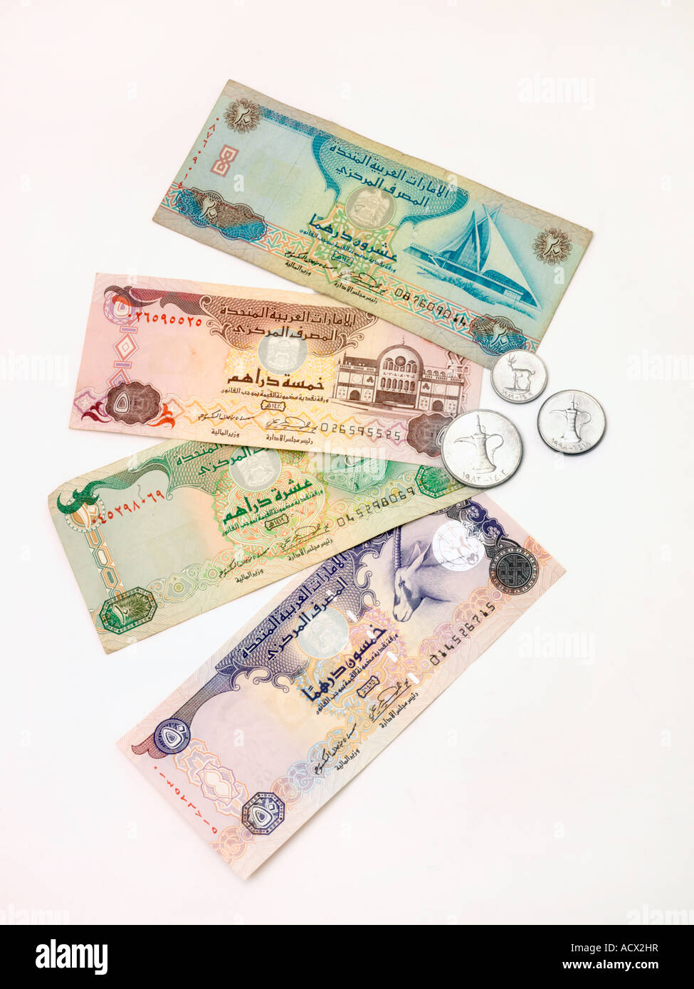 UAE Currency Notes & Coins Stock Photo