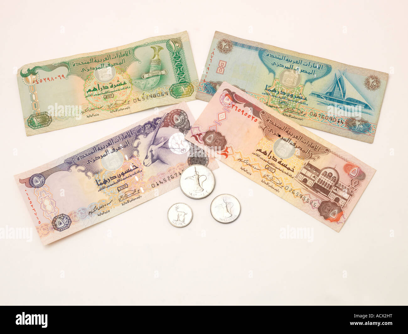 UAE Currency Notes & Coins Stock Photo
