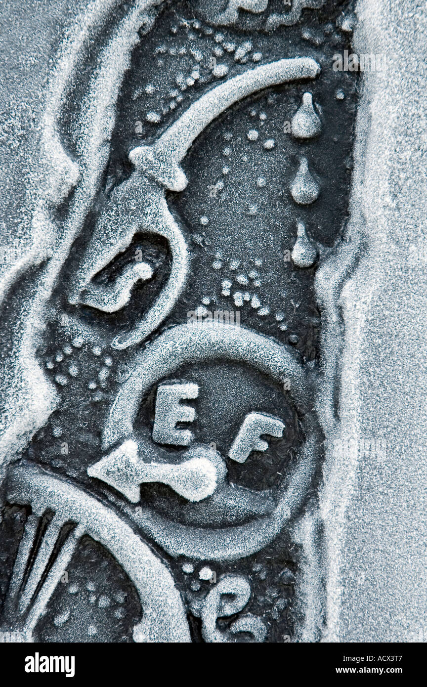 Sustrans Signposts Detail from a frost covered Sustrans signpost on a cycle route near ...