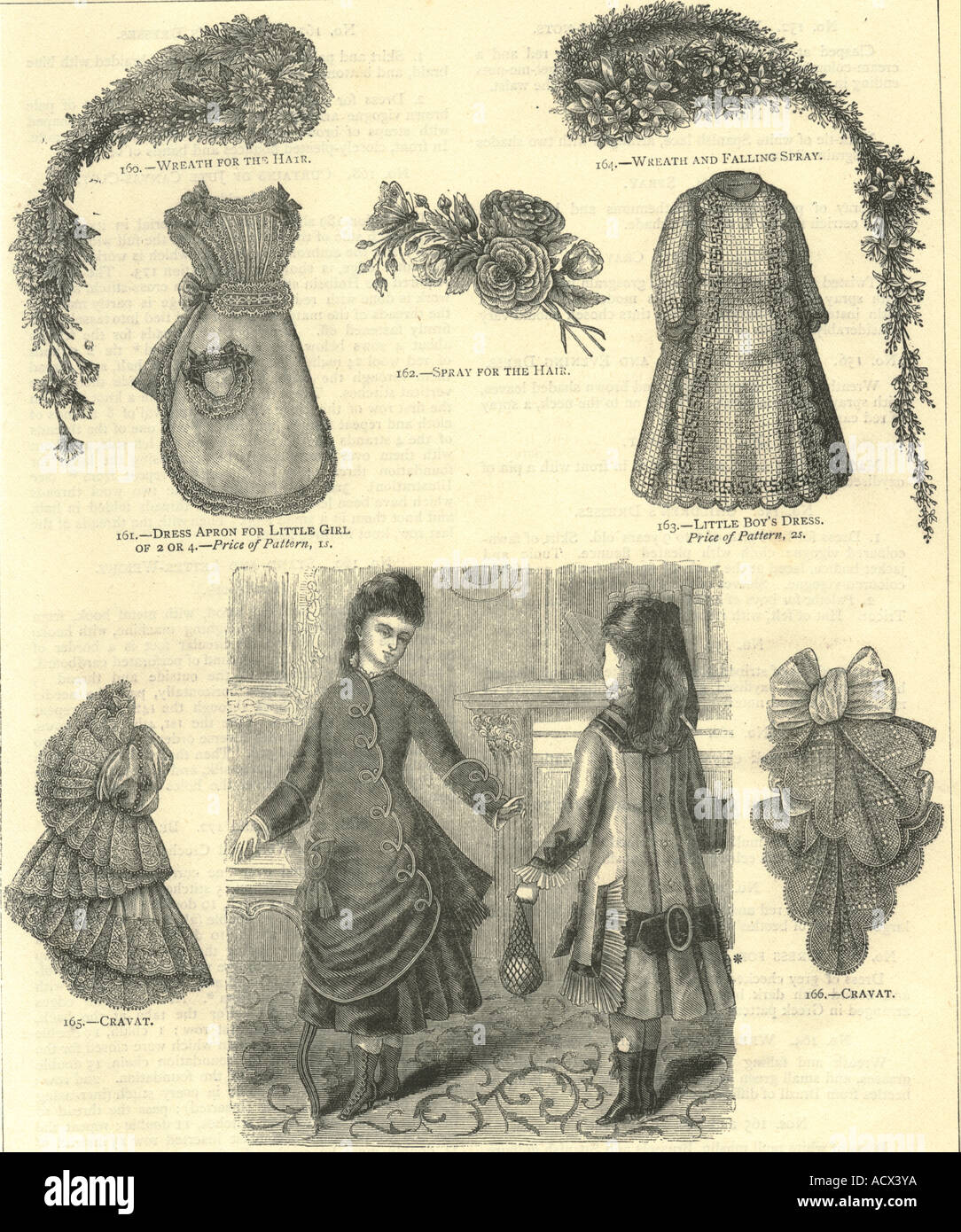 Fashion plate for patterns for children's dresses 1877 Stock Photo