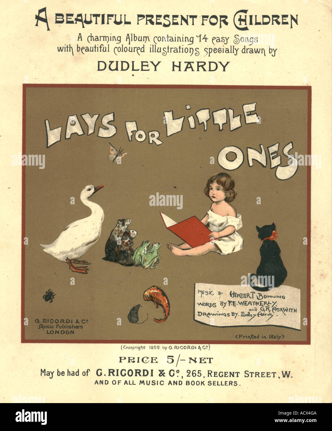 Chromolithographed advertisement for song album Lays for Little Ones, songs for children 1898 Stock Photo