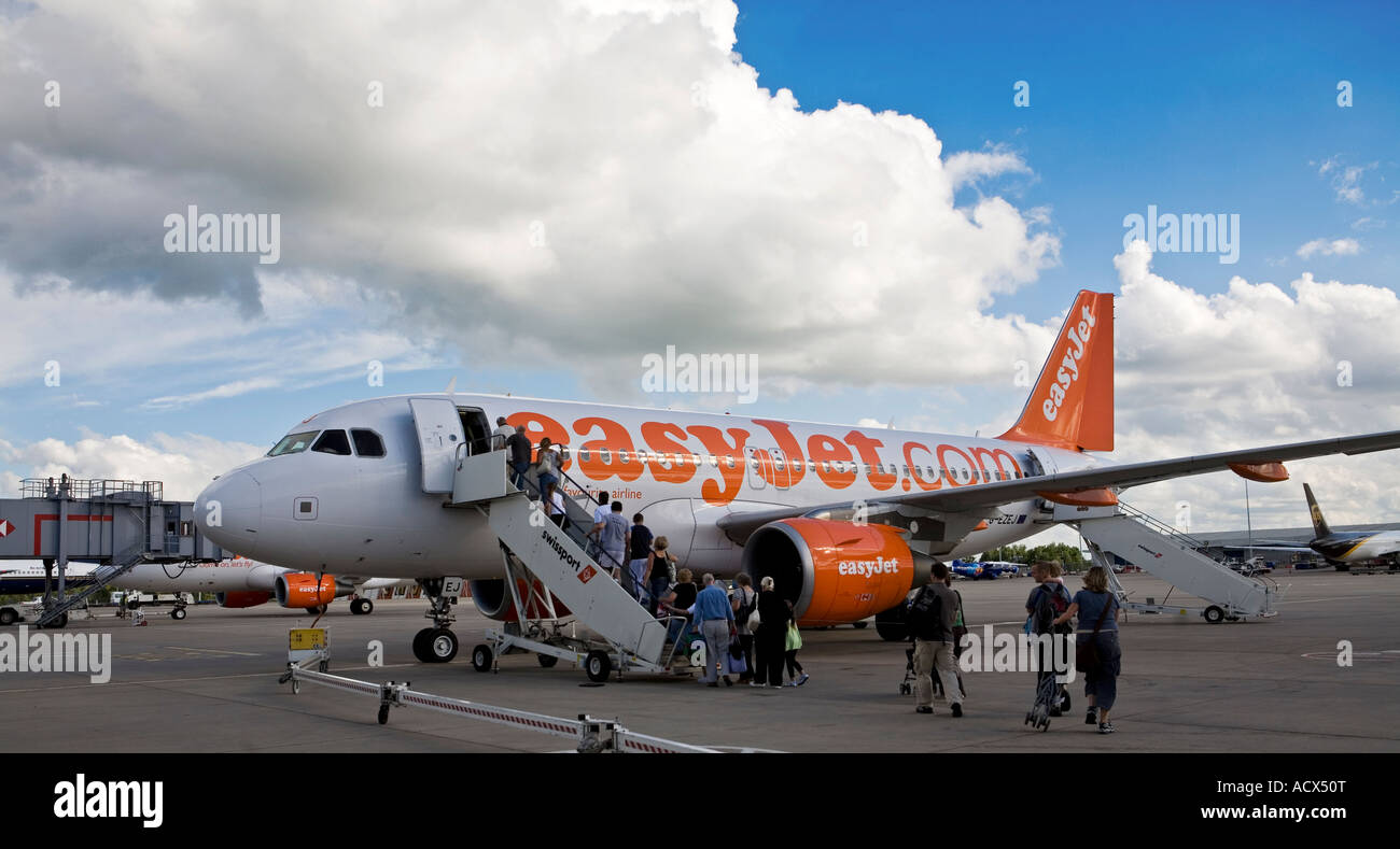 Easyjet plane on the runway at Stansted runway Stock Photo
