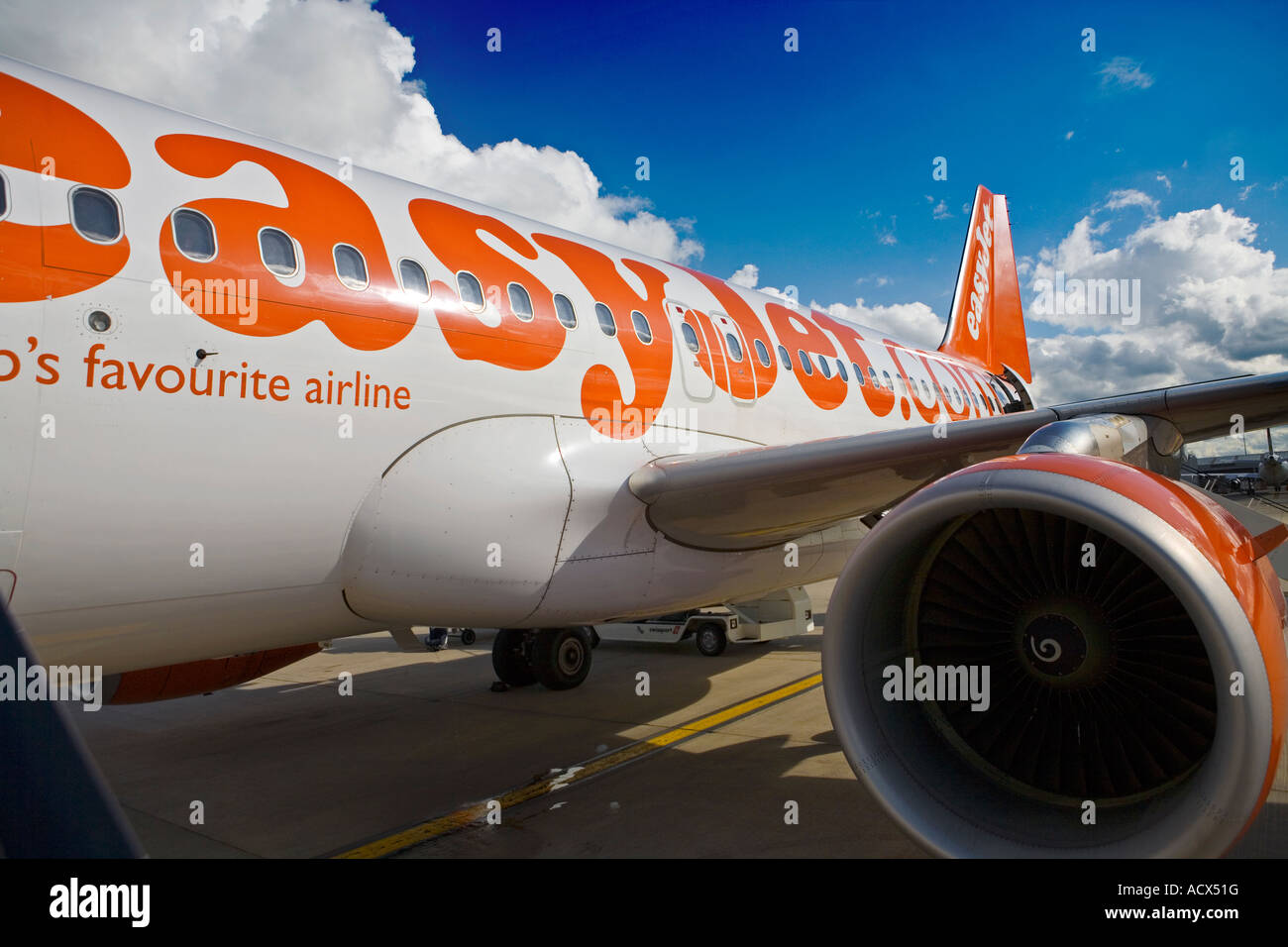 Easyjet plane on the runway at Stansted runway Stock Photo