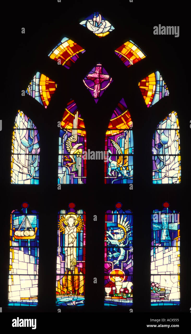 Stained Glass window St Magnus Cathedral Kirkwall Orkney Scotland Stock Photo