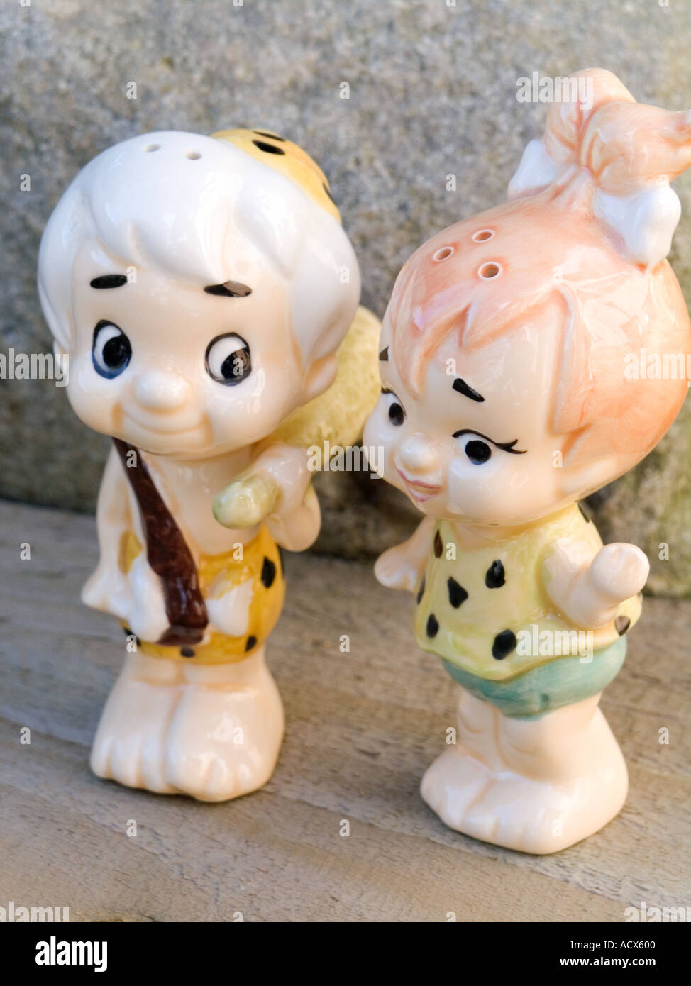BETTY AND BARNIE RUBBLE SALT AND PEPPER POTS Stock Photo