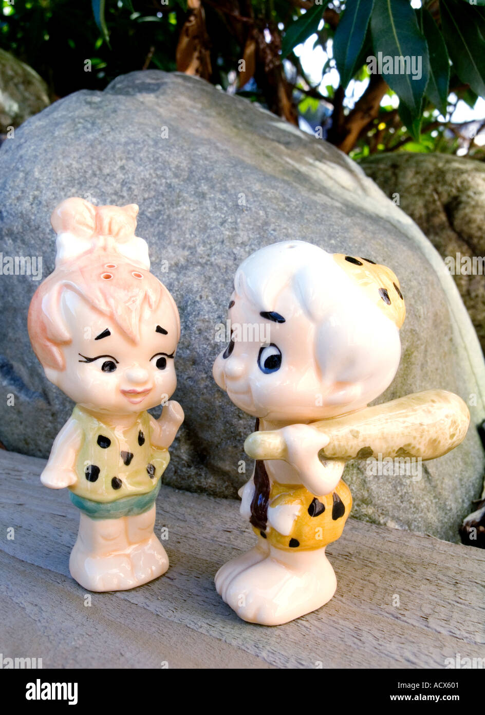 BETTY AND BARNIE RUBBLE SALT AND PEPPER POTS Stock Photo
