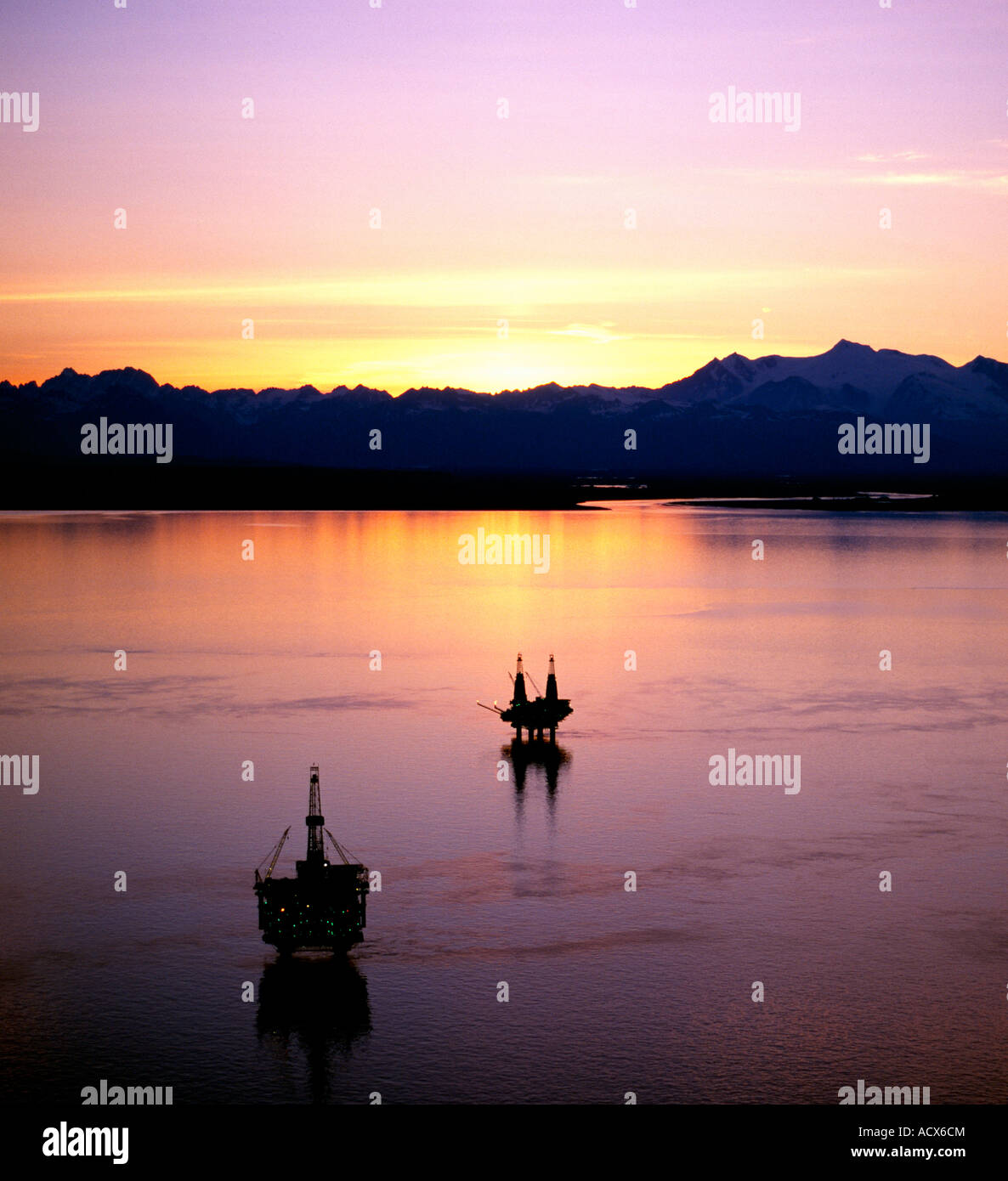 Offshore oil and gas production in the Cook Inlet of Alaska Stock Photo