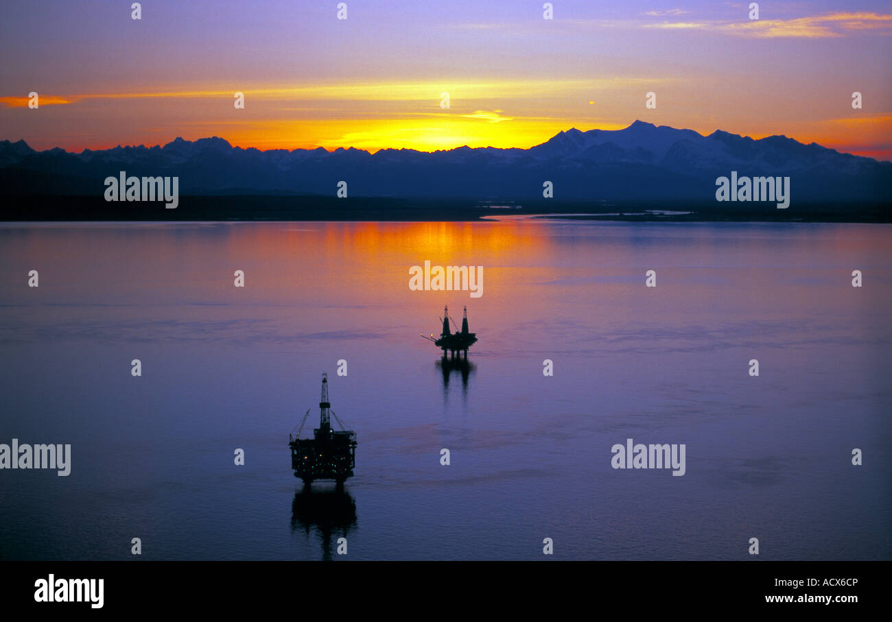 Offshore oil and gas production in the Cook Inlet of Alaska Stock Photo