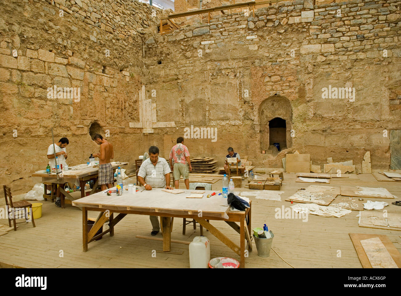 Restoration of Terrace houses of wealthy Ephesians, Ephesus, Selcuk, Turkey. Stock Photo