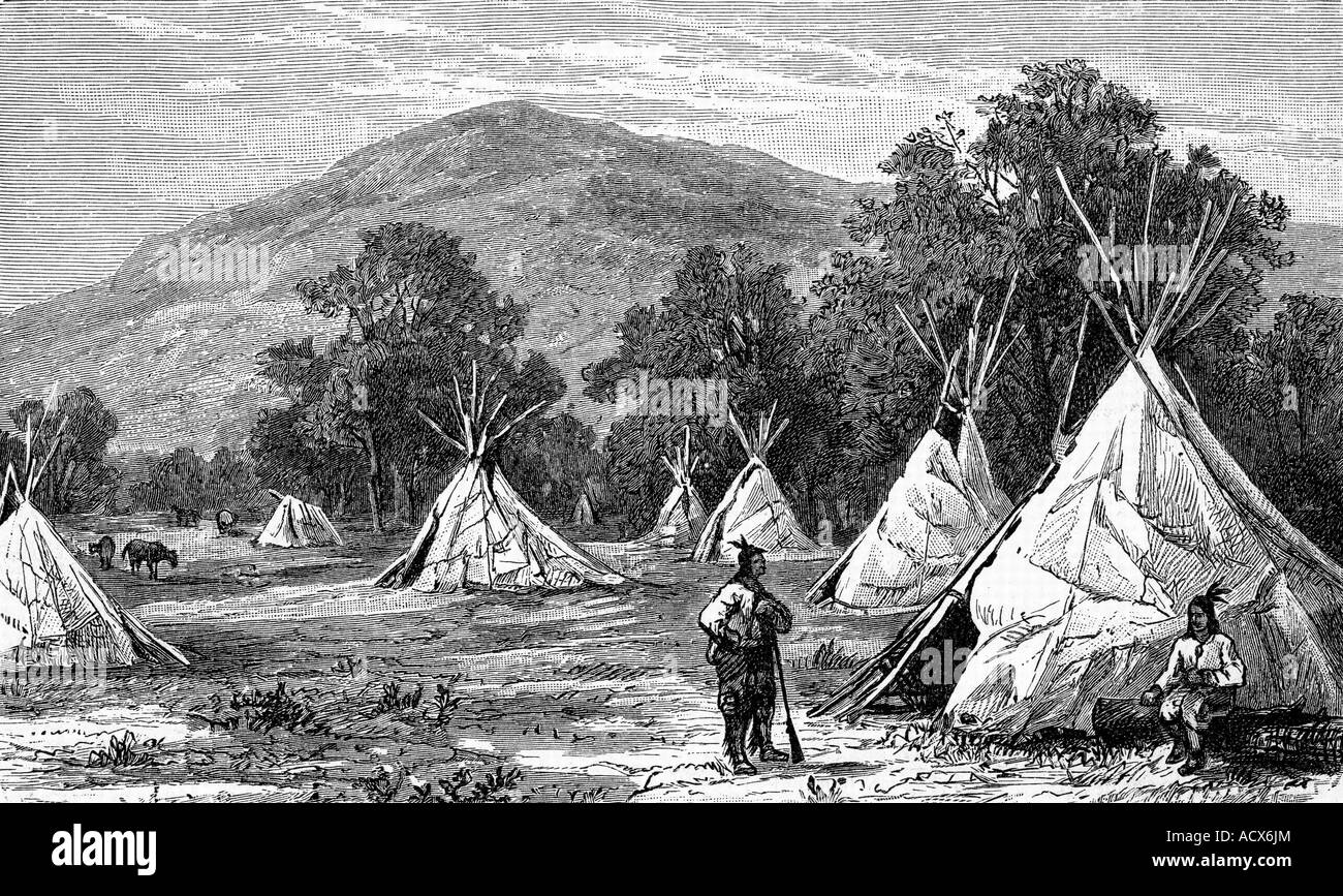 geography/travel, USA, people, Native Americans, tribes, Comanche, camp, engraving after drawing by Thielmann, 19th century, American Indians, North America, historic, historical, Stock Photo
