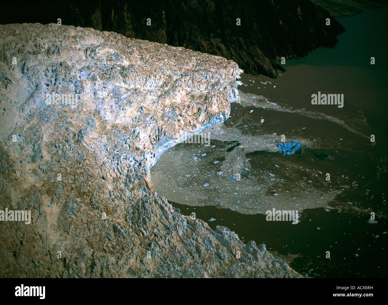 An aerial view of the face of the Nellie Juan Glacier in the Prince William Sound southcentral Alaska Stock Photo