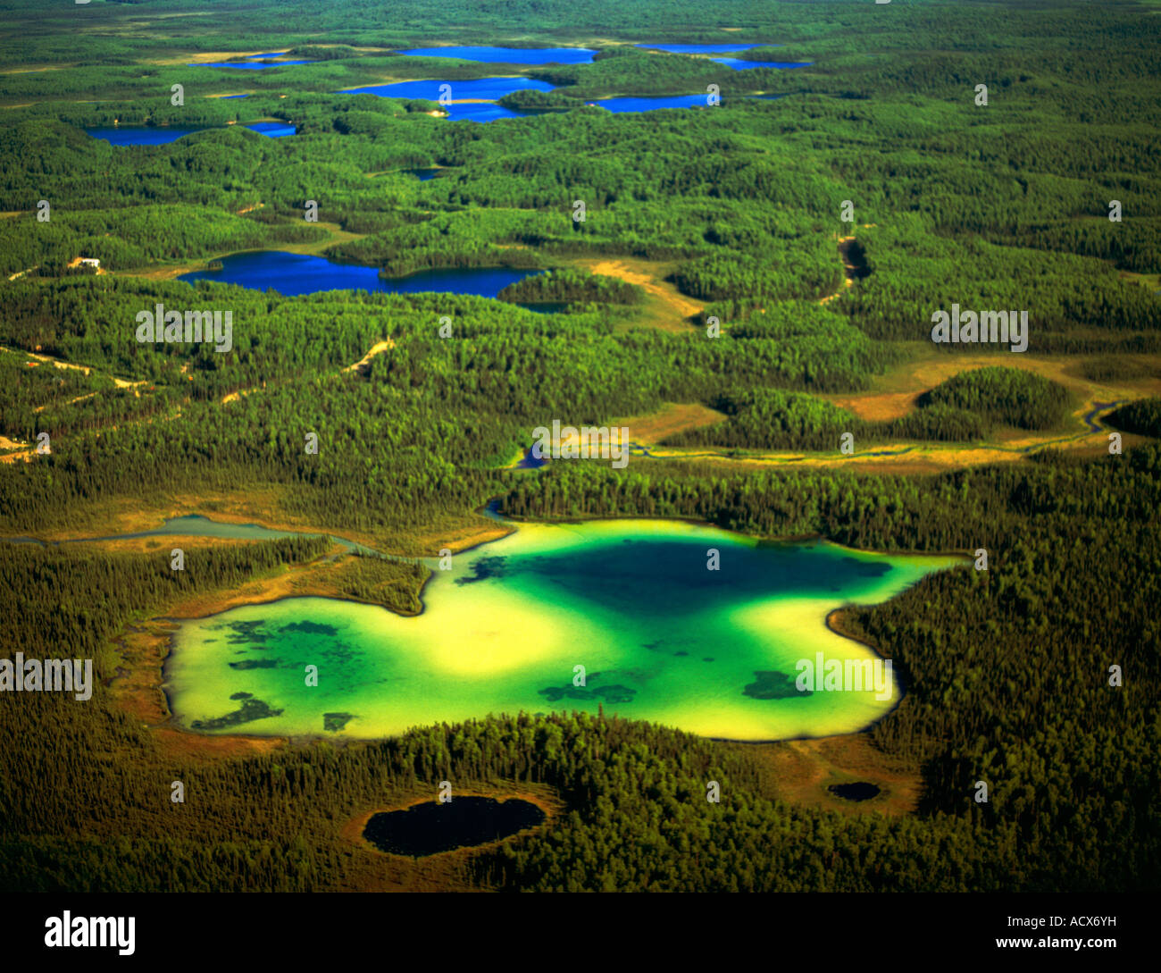 An aerial view of a shallow lake south of Big Lake Alaska Stock Photo ...