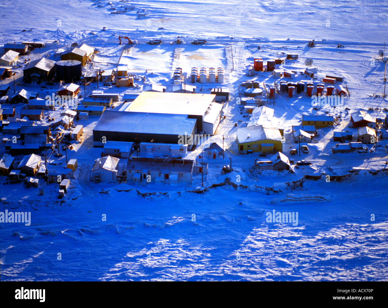 An aerial view of the school in Shishmaref a native village on the