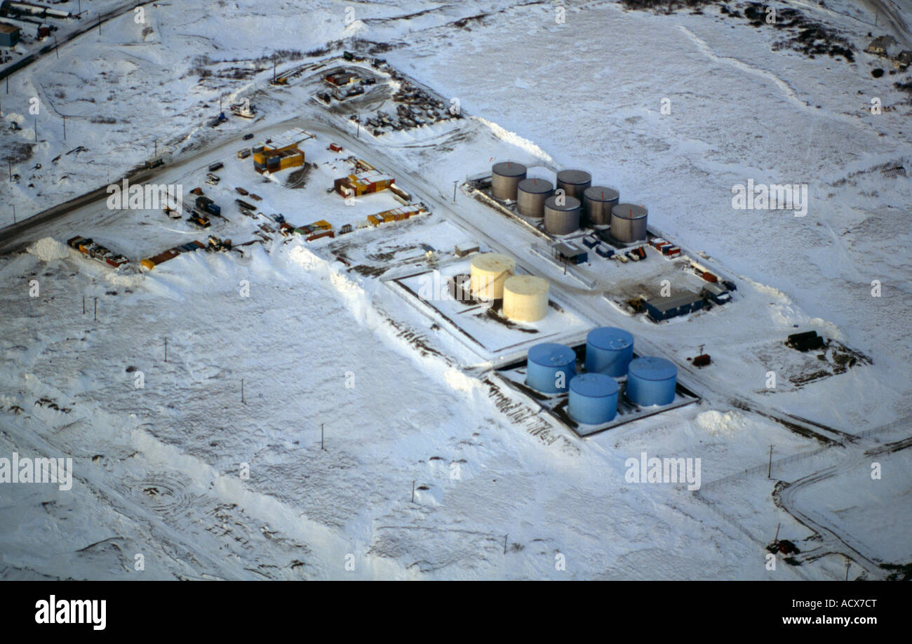 An aerial view of the fuel farm in Nome on a winter day in February 2004 Stock Photo