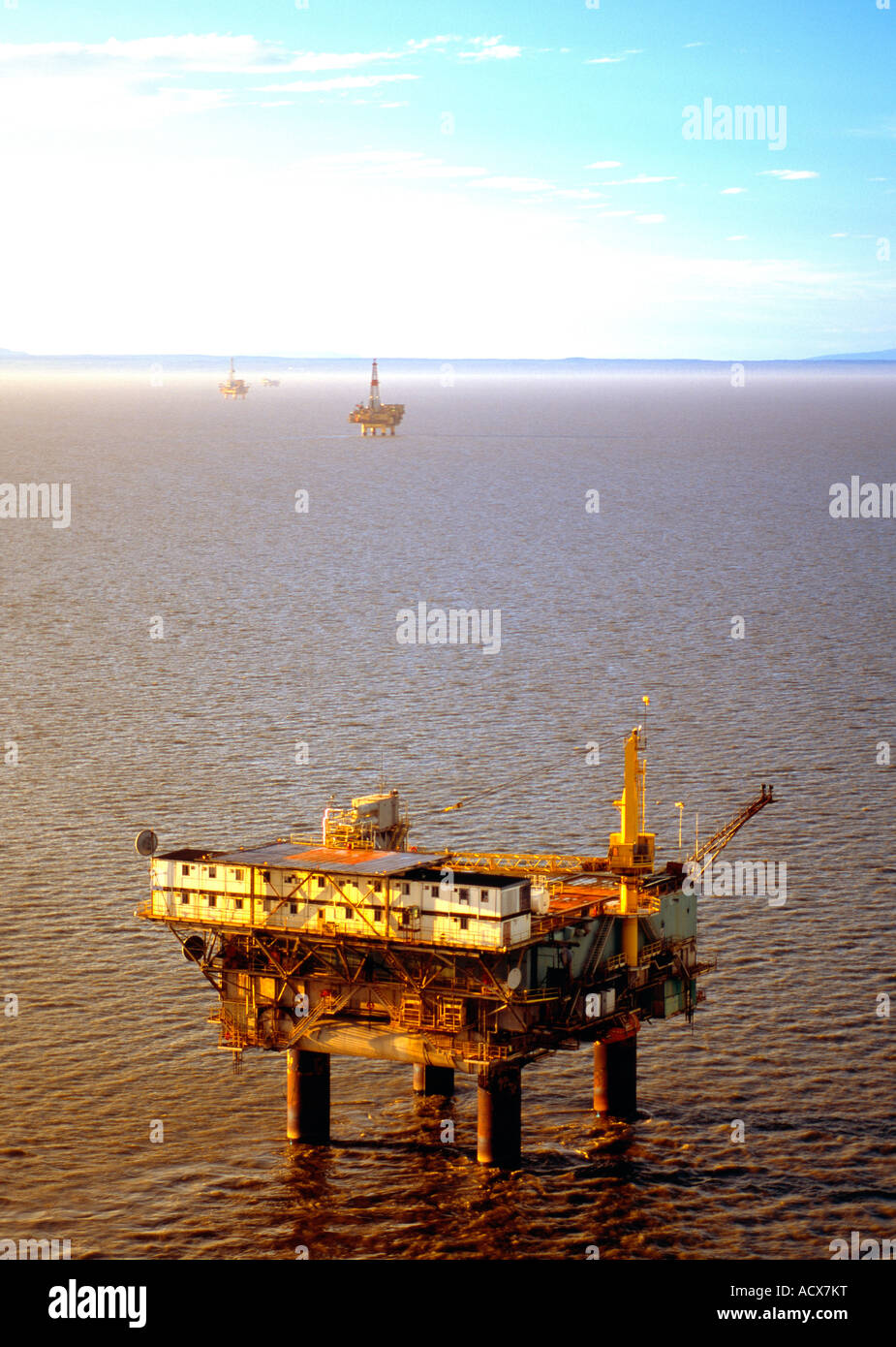 Dillon offshore oil rig, decommissioned in the Cook Inlet, Alaska Stock Photo