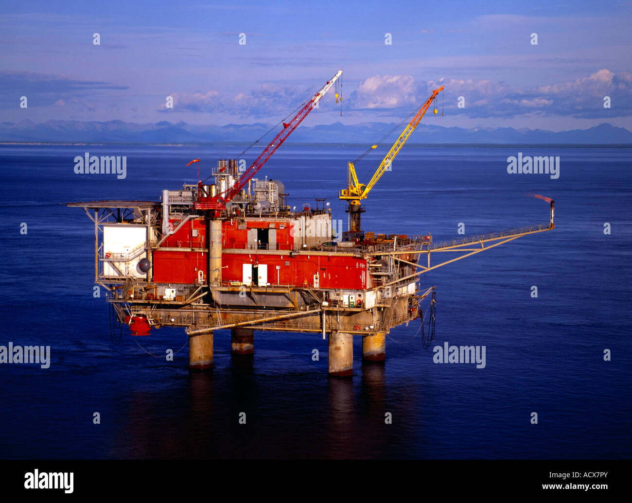 Tyonek A offshore gas production platform operating in the North Cook Inlet Gas Field in the Cook Inlet of Alaska. Stock Photo