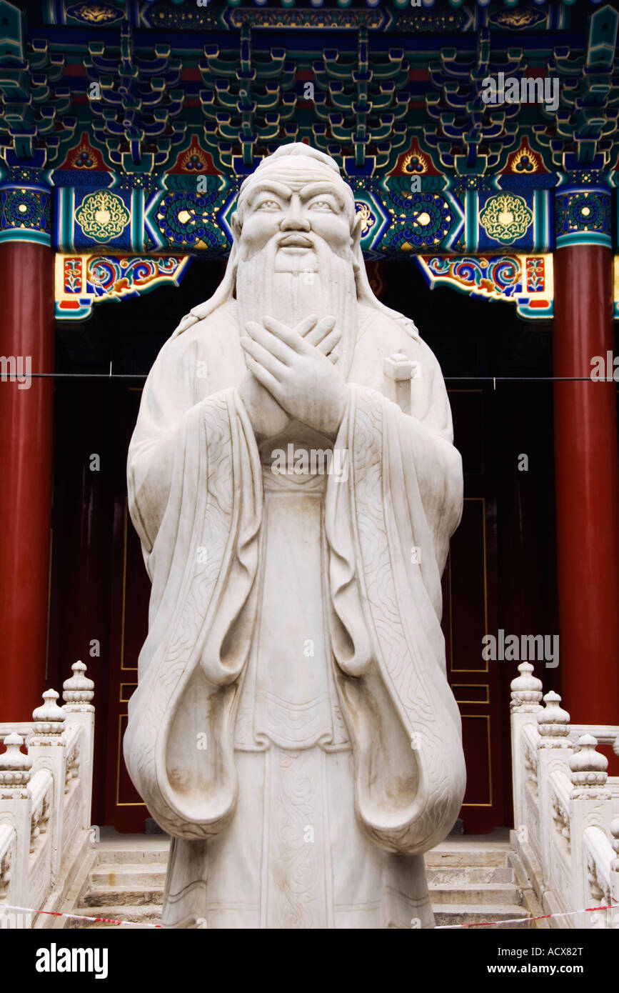 Statue of Confucius at Confucius Temple in Beijing Stock Photo