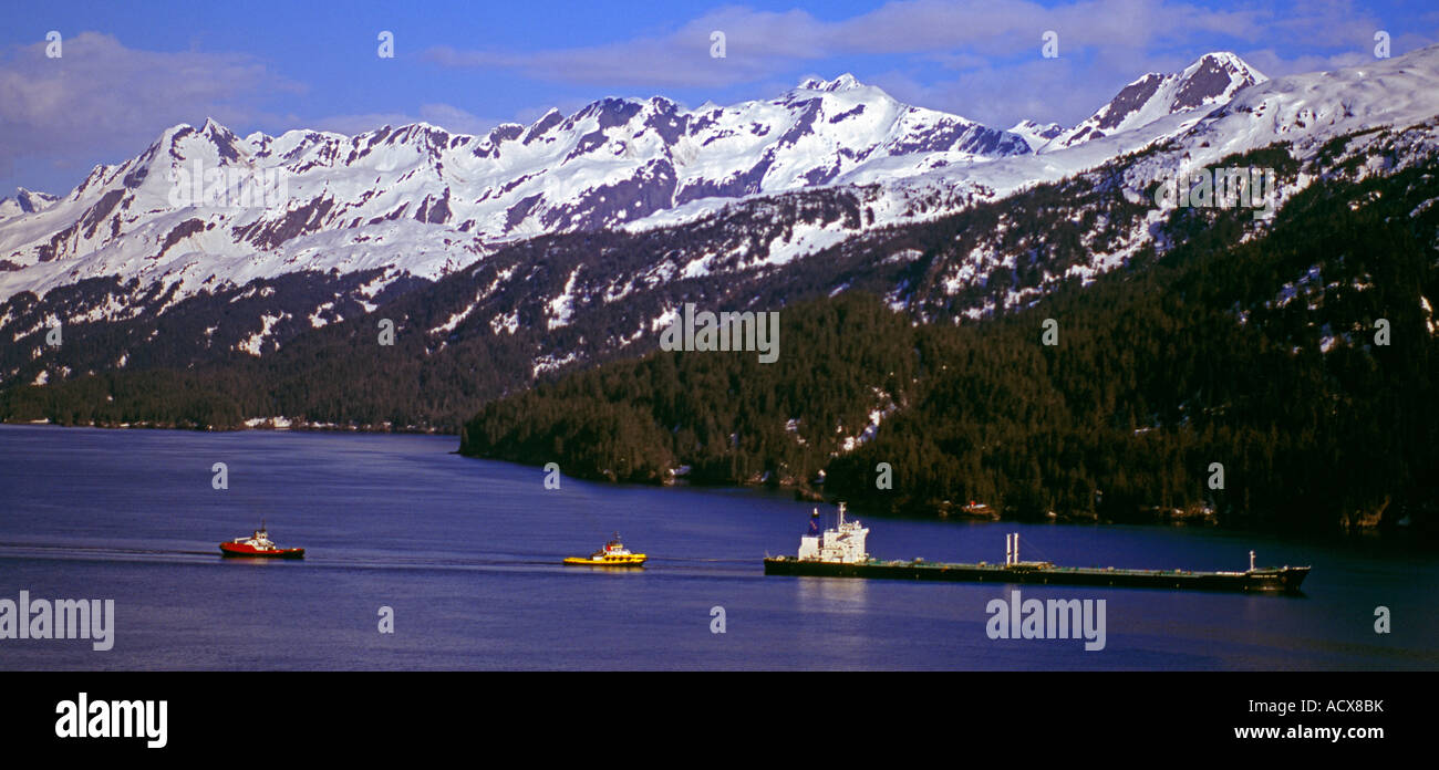 An oil tanker sailing out of Valdez Narrows Stock Photo Alamy