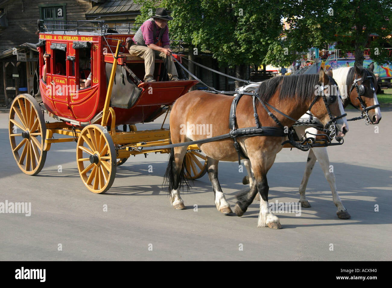 Wells Fargo stagecoach at a western theme park Stock Photo