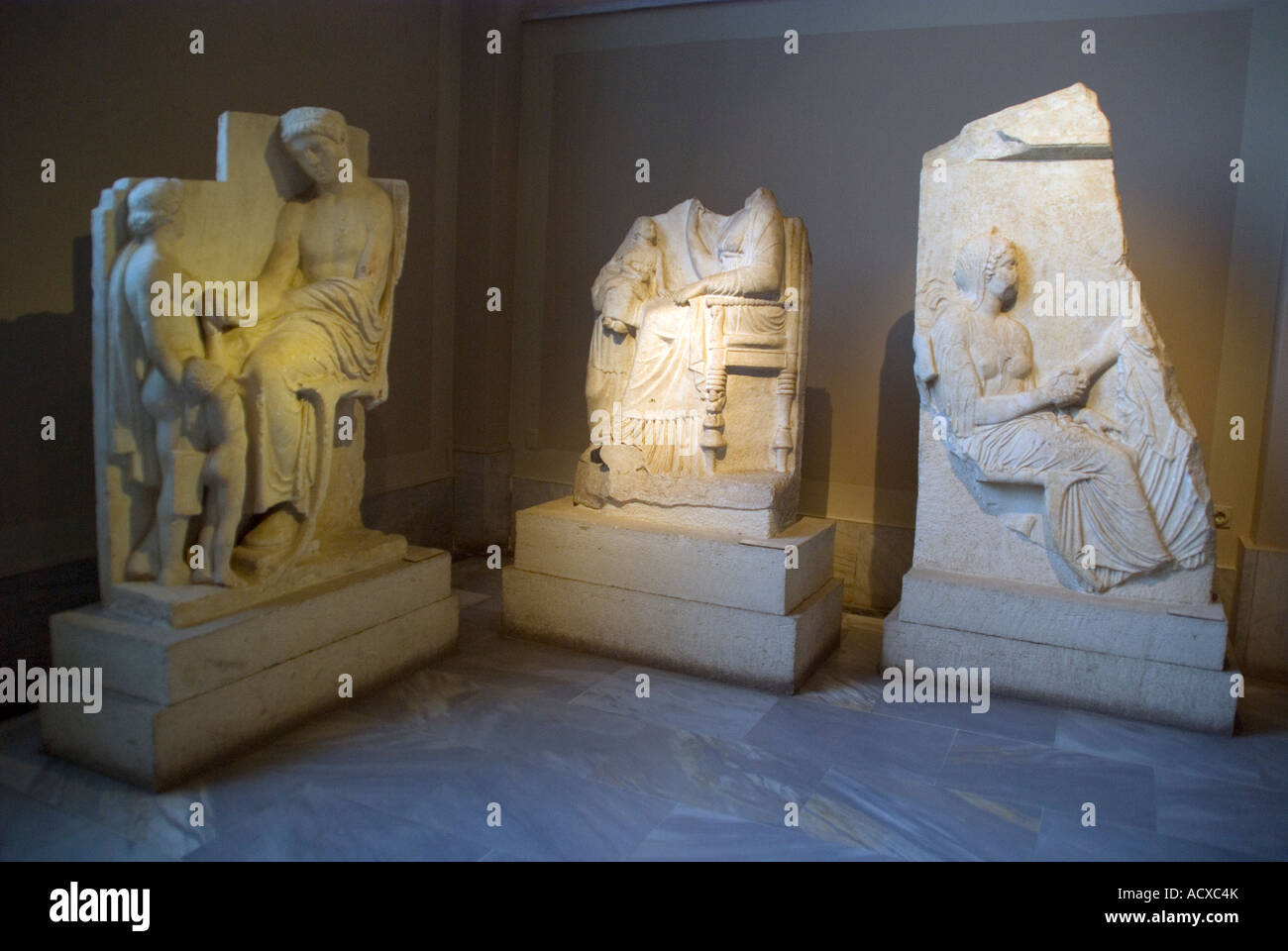 Istanbul, Archeology Museum, classical marble funerary steles from 4th and 5th century BCE Stock Photo