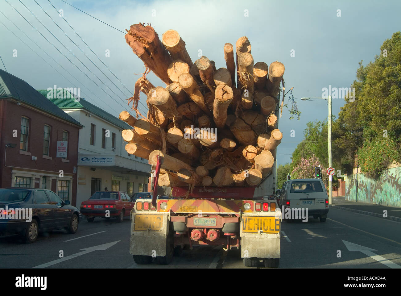 Timber truck travelling through Hobart Tasmania Stock Photo Alamy