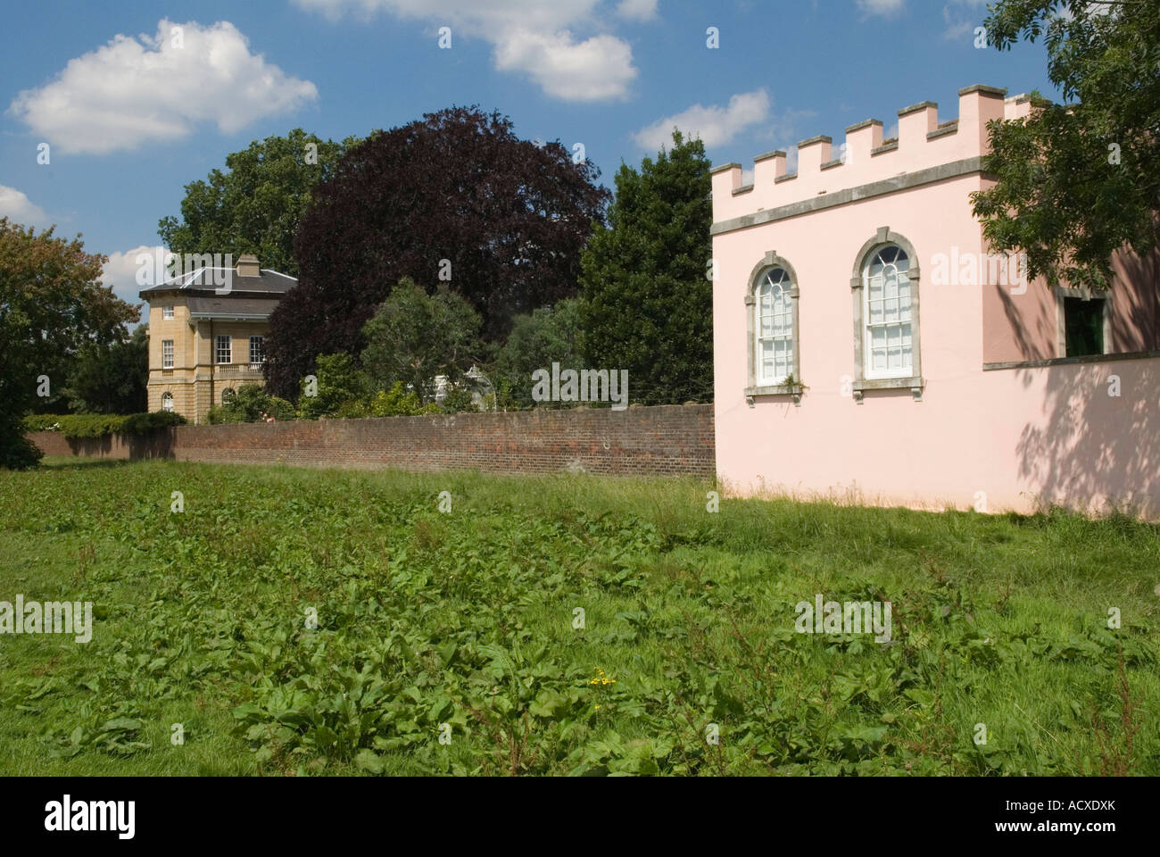 Asgill House, overlooking the River Thames, Old Palace Lane in Richmond Upon Thames Surrey UK Pink building is a  Summer House 2007 HOMER SYKES Stock Photo