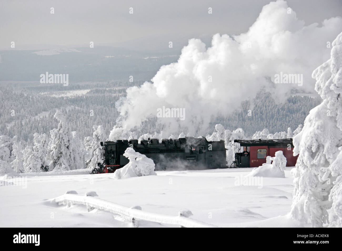 Steam locomotive at Brocken, Harz Stock Photo