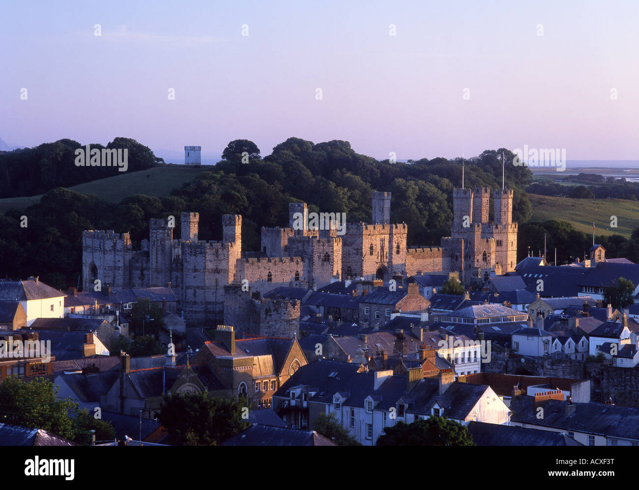 Caernarfon Castle View from Twthill over town UNESCO World Heritage
