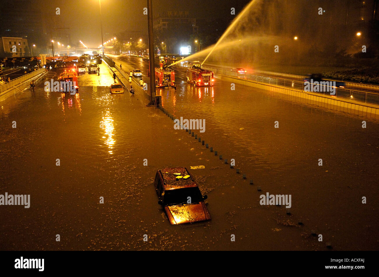 flooded street in Beijing 02 Aug 2007 Stock Photo