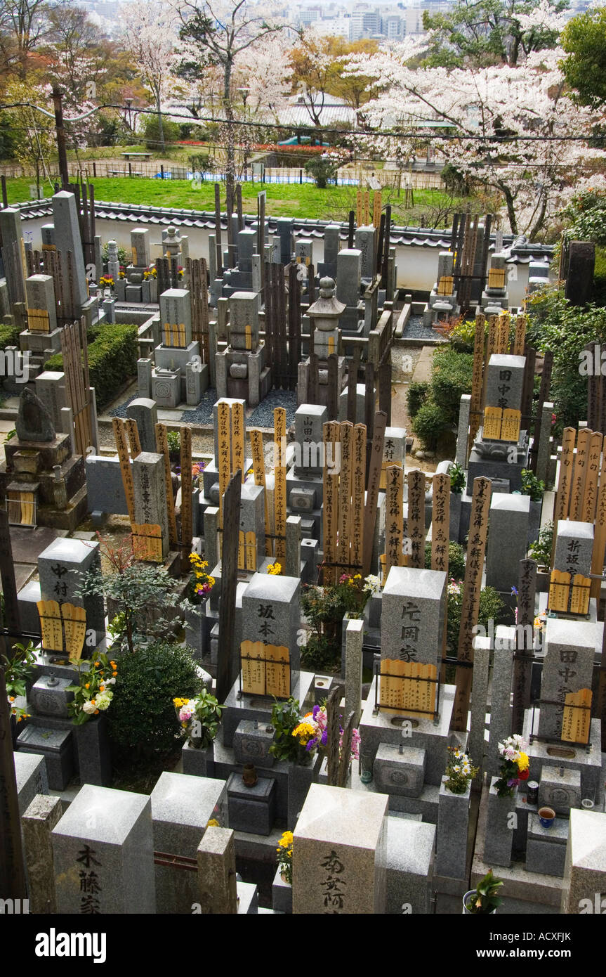 Japan Honshu Island Kyoto spring blossom in a city graveyard Stock Photo