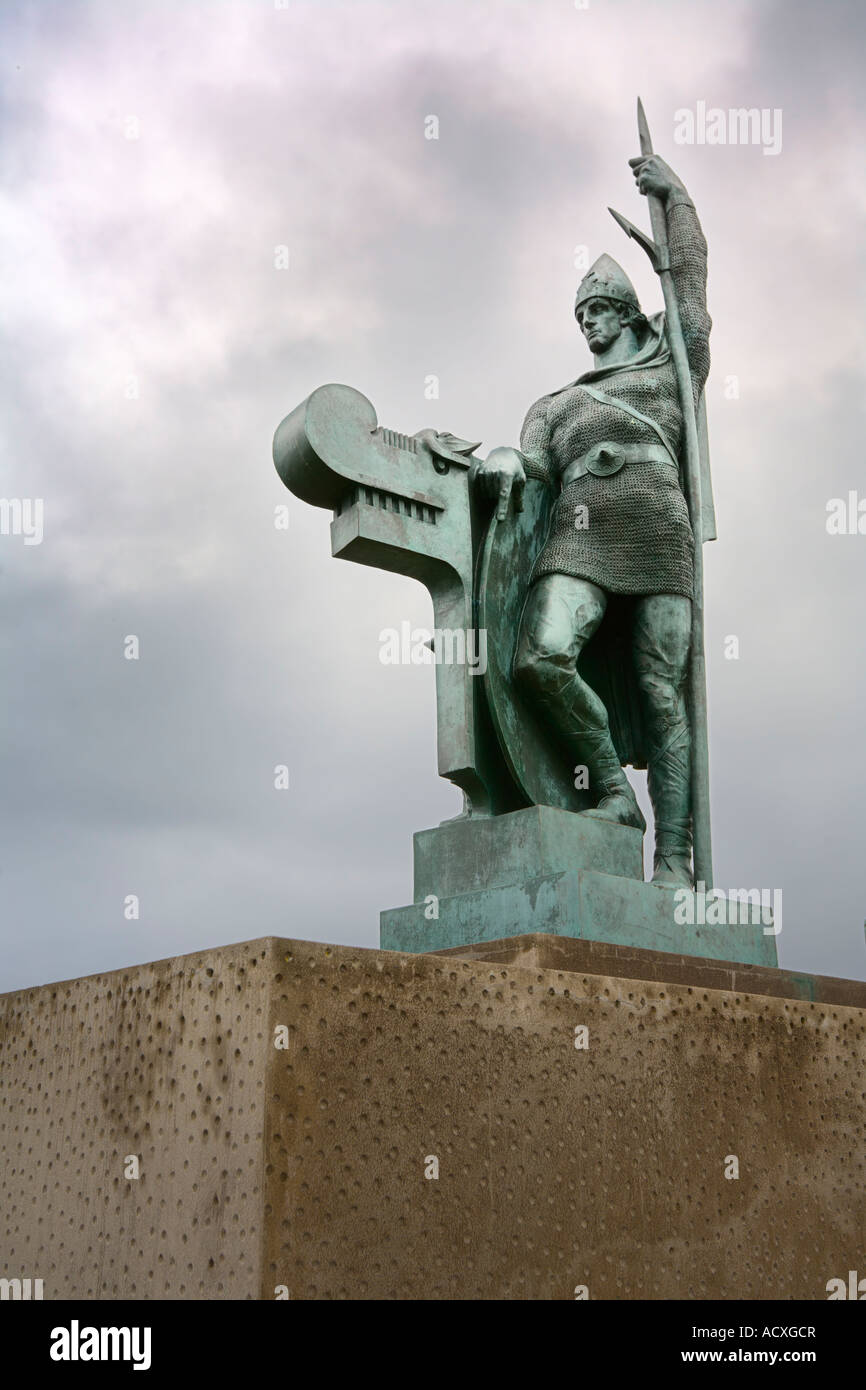 Statue by Einar Jónsson of the first permanent settler of Iceland Ingólfur Arnarson on the top of Arnarhóll, Reykjavík, Iceland Stock Photo
