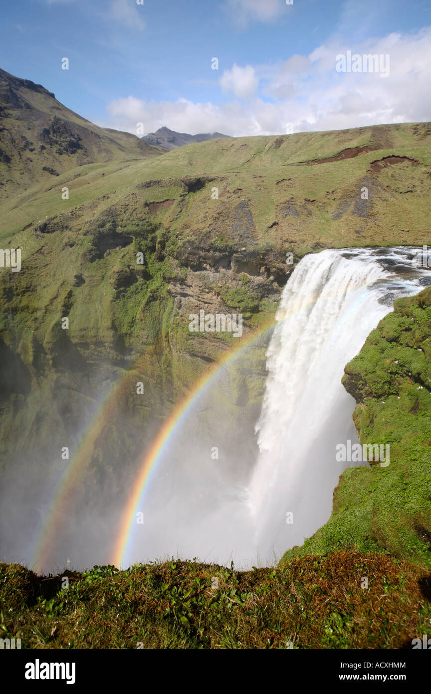 Double rainbow in the Skogafoss waterfall near Skógar, Iceland Stock Photo