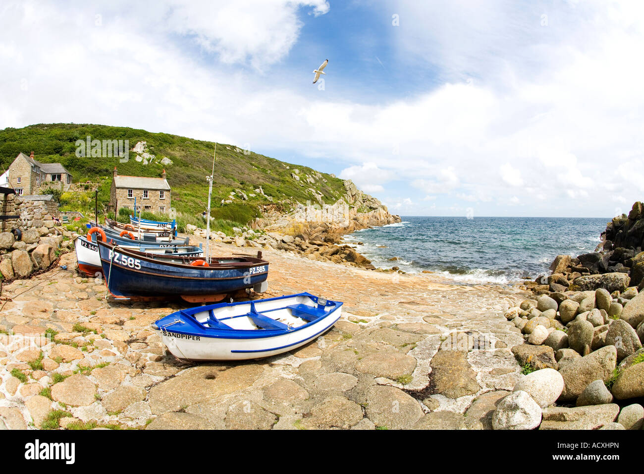 Penberth cornish fishing village and cove West Penwith in summer sun