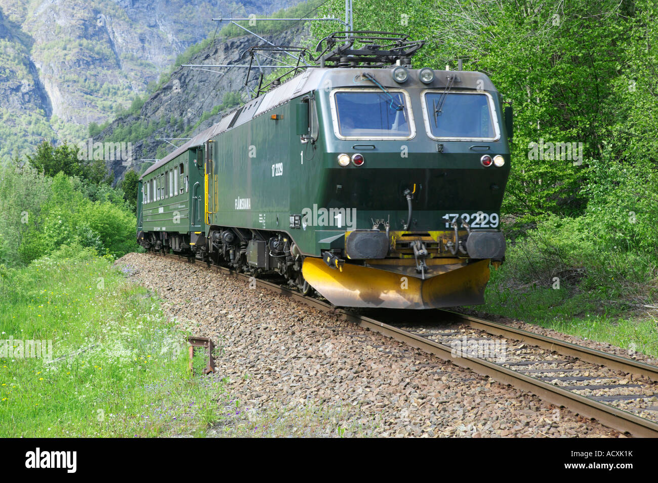 Flamsbana or Flam Railway in Flamsdalen, Flam, Aurland, Sogn og Fjordane, Norway Stock Photo