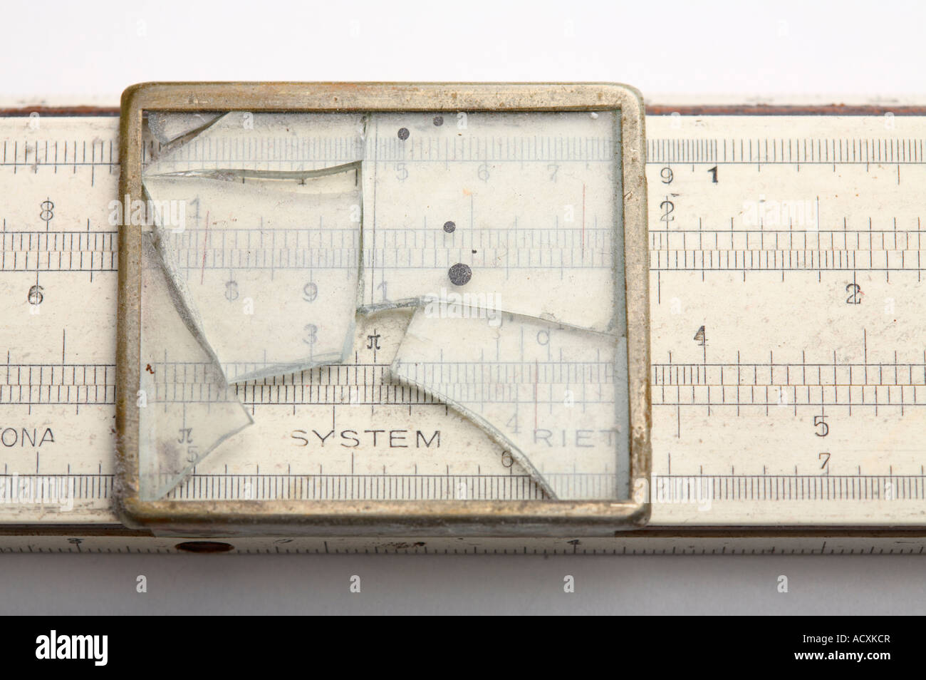 Close up of a broken slide rule. Stock Photo