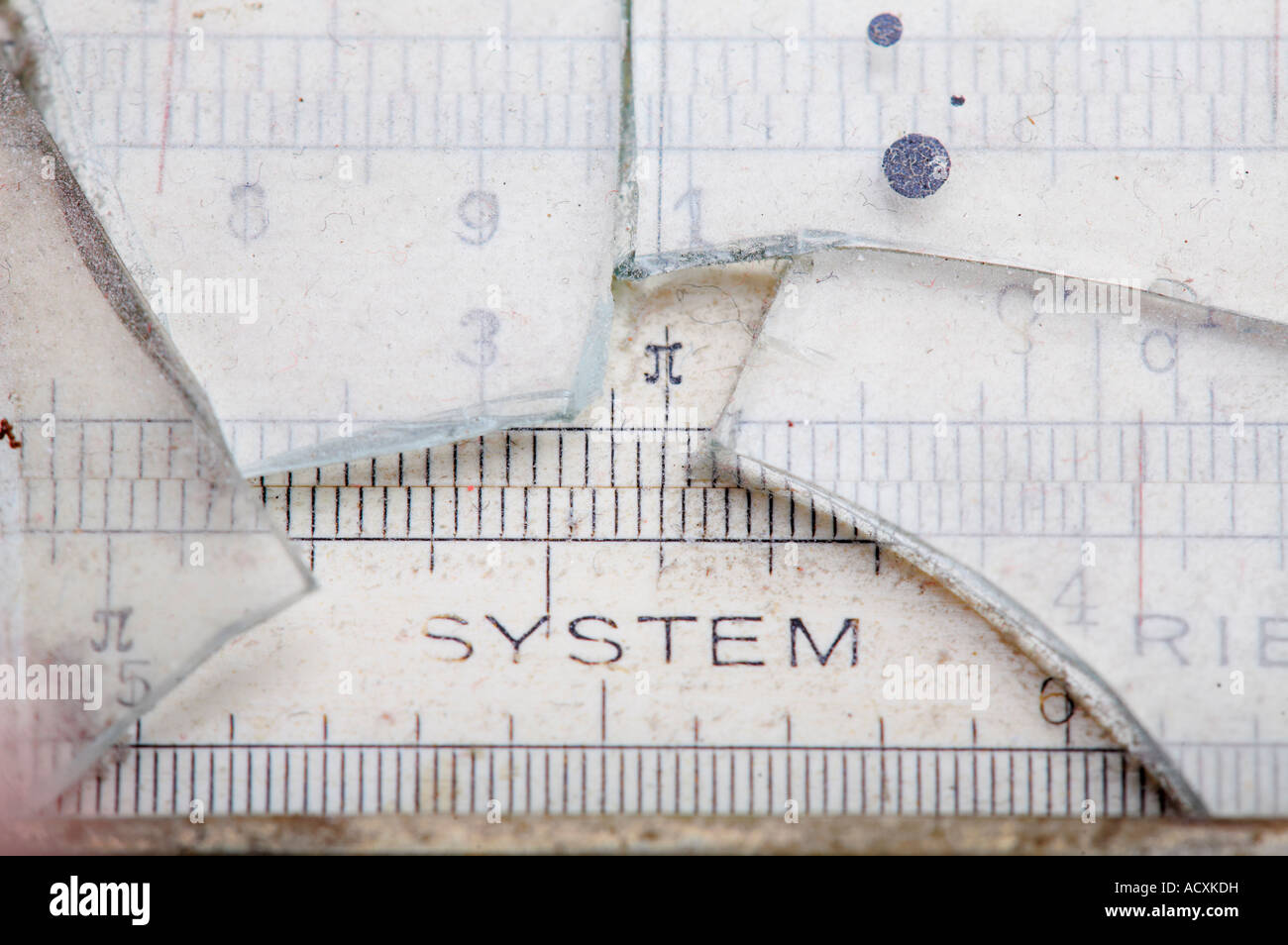 Close up of a broken slide rule. Stock Photo