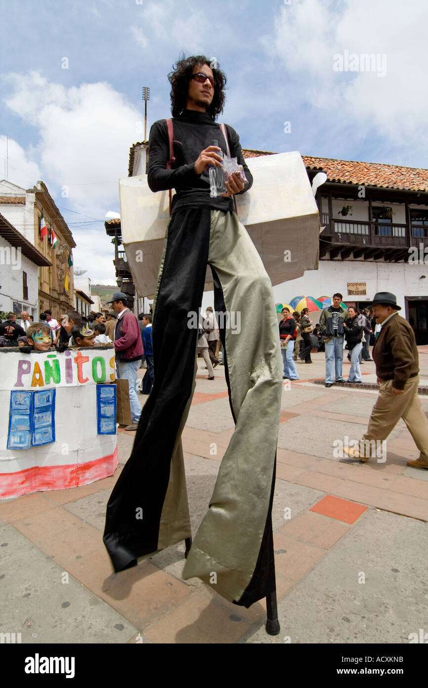 young man walking on stilts, Colombia, south America Stock Photo Alamy