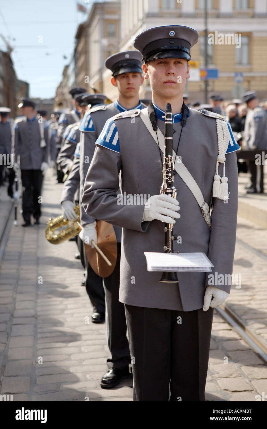 Military music parade during the Helsinki Party, Senate Square, Helsinki, Finland Stock Photo