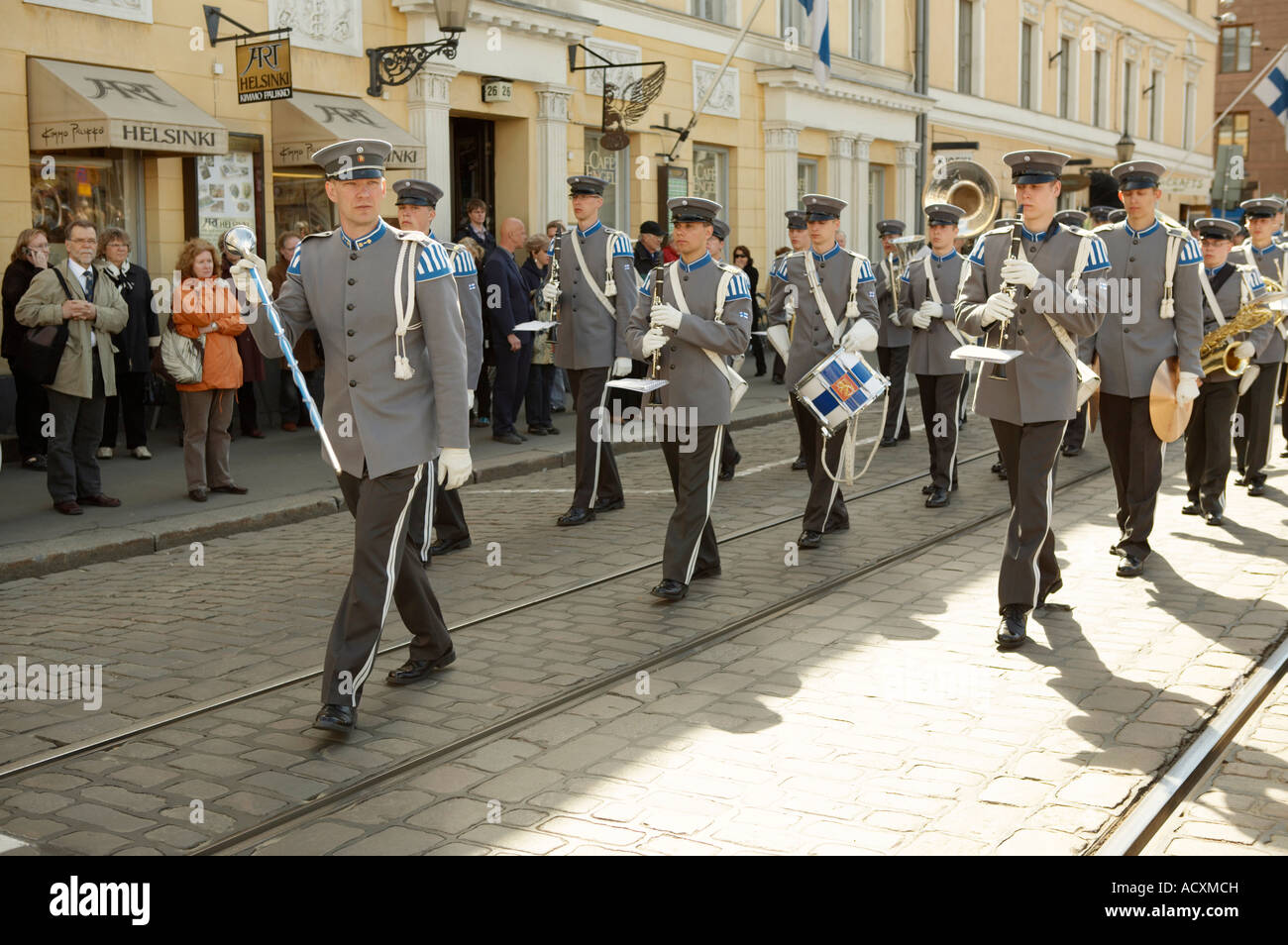 Military music parade during the Helsinki Party, Senate Square, Helsinki, Finland Stock Photo