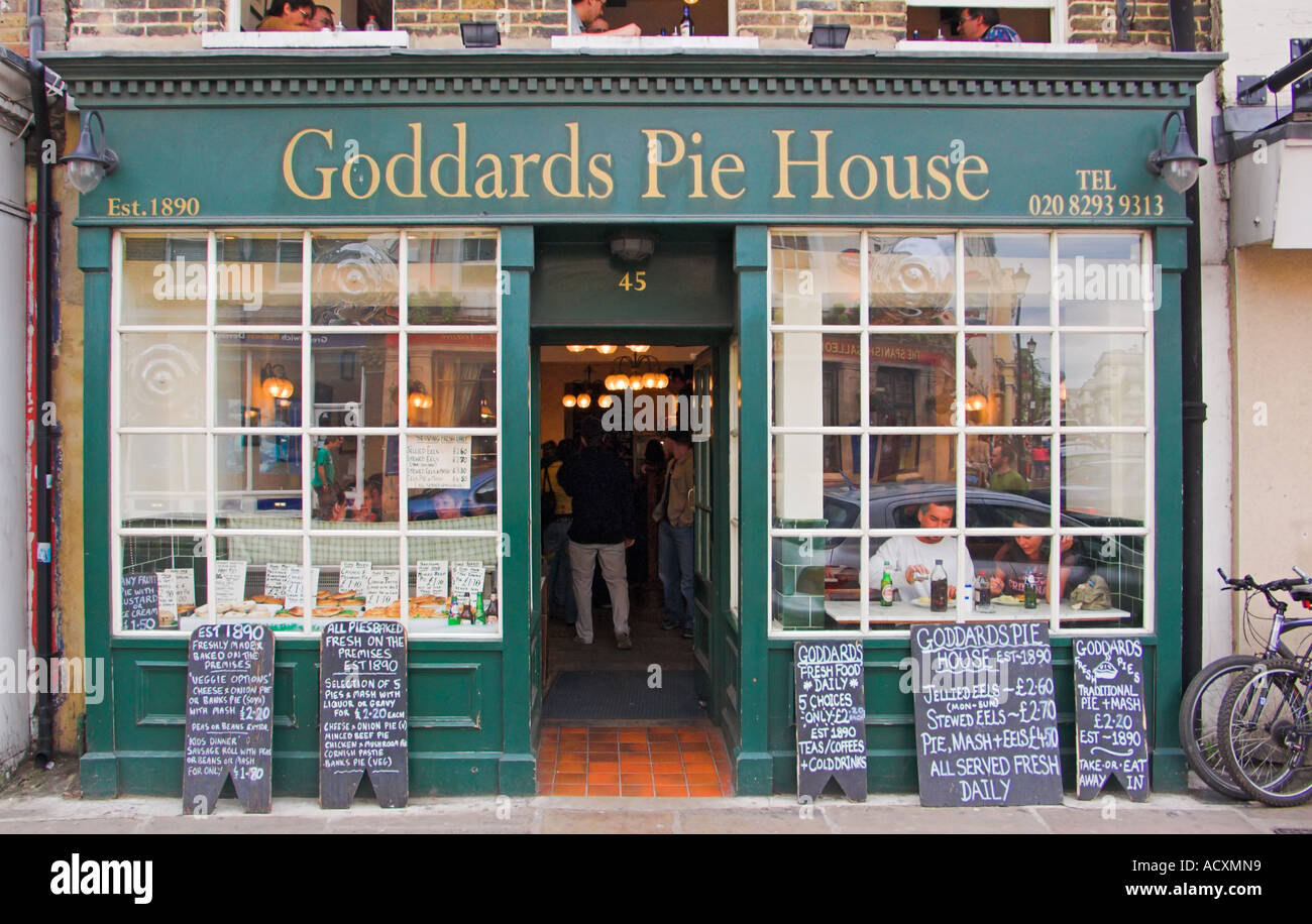 Menu boards outside Goddards Pie House Greenwich London England Stock