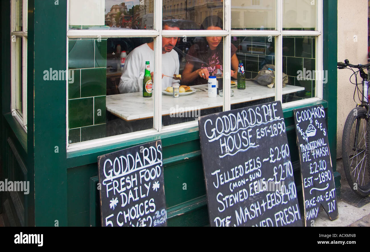 Menu boards outside Goddards Pie House Greenwich London England Stock