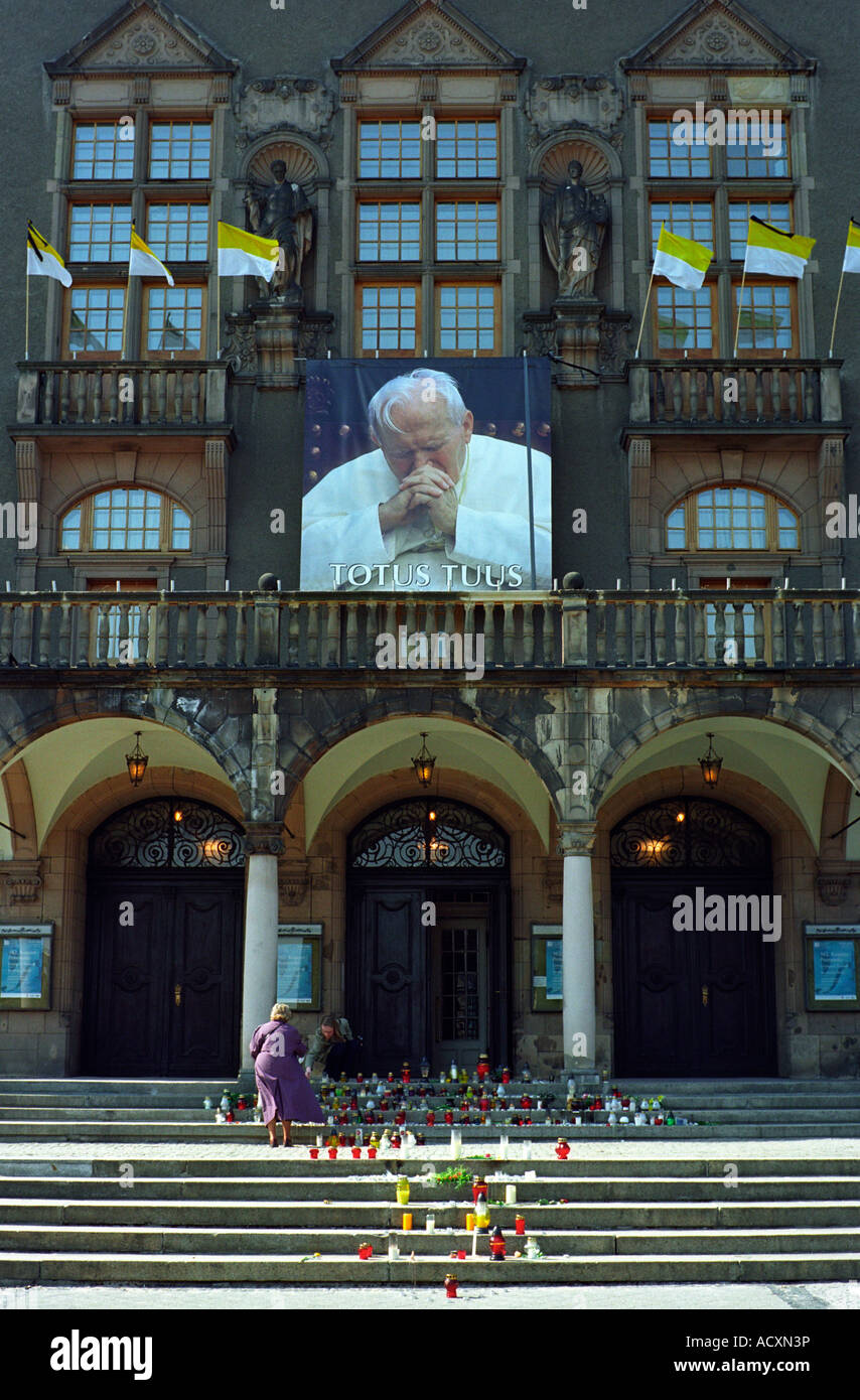 Picture of Pope John Paul II on the university main building in Poznan, Poland Stock Photo
