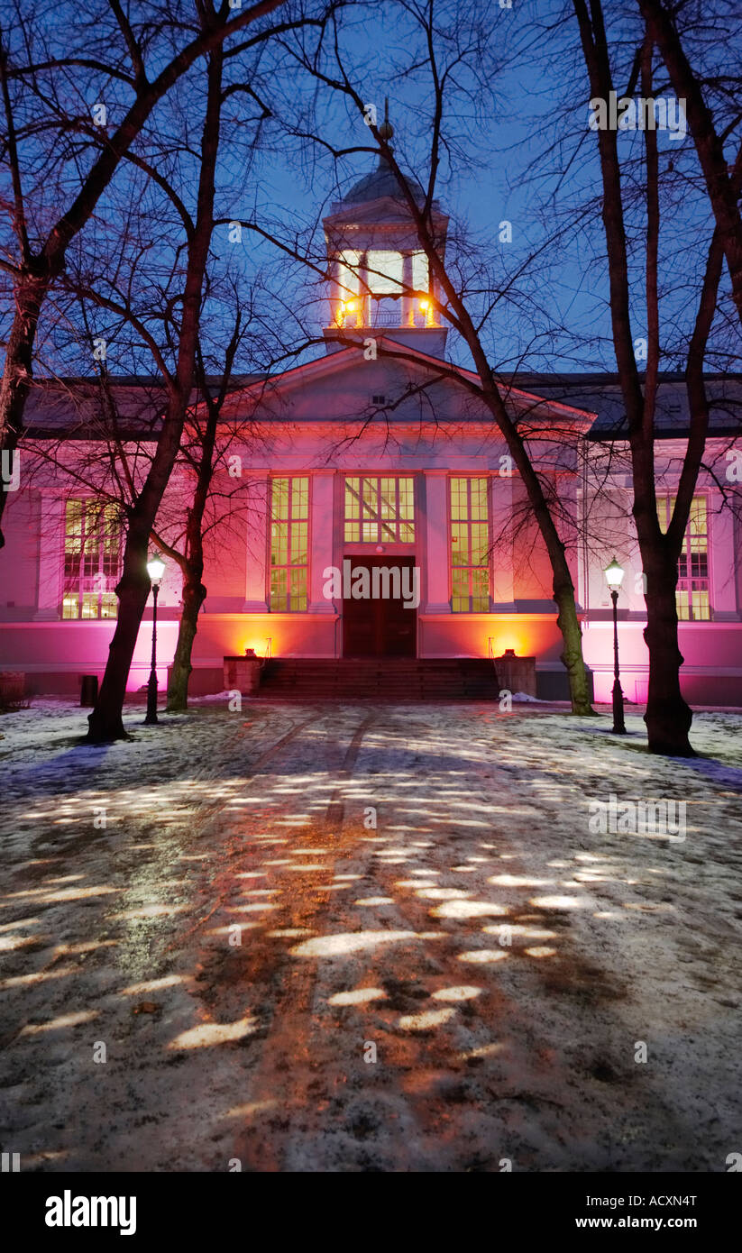 Vanhakirkko Old Church Building In Ruttopuisto Plague Park Lit For The Forces Of Light Event Helsinki Finland Stock Photo Alamy