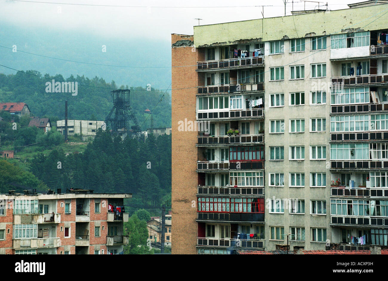 Blocks of flats in a coal-mining area Schil Valley, Lupeni, Romania Stock Photo