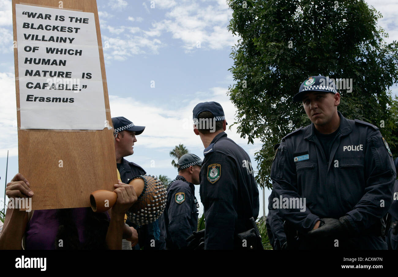 Protester confronts police Stock Photo