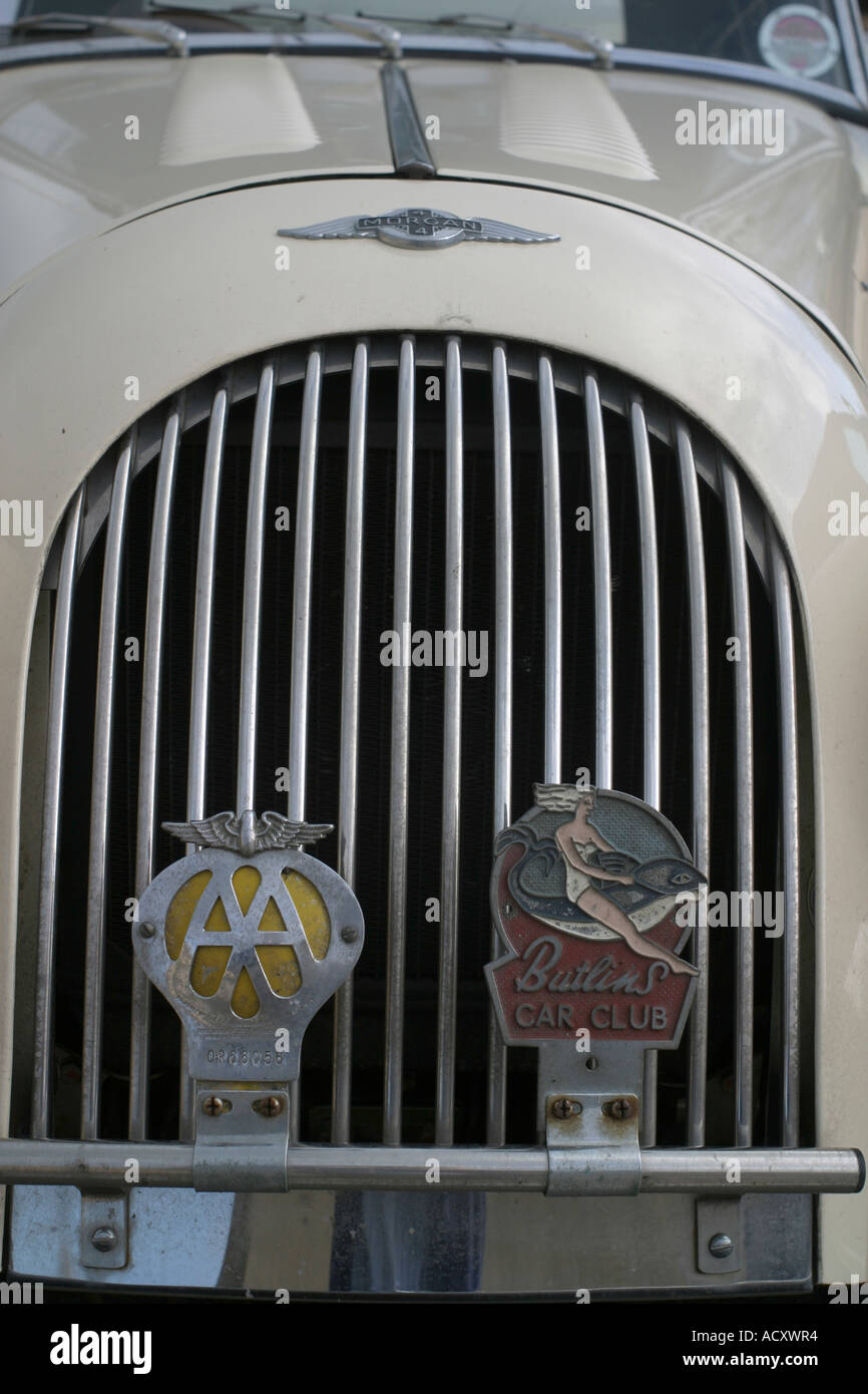 Stock photo of Morgan Sports Car Radiator Grill with Butlins Badge ...