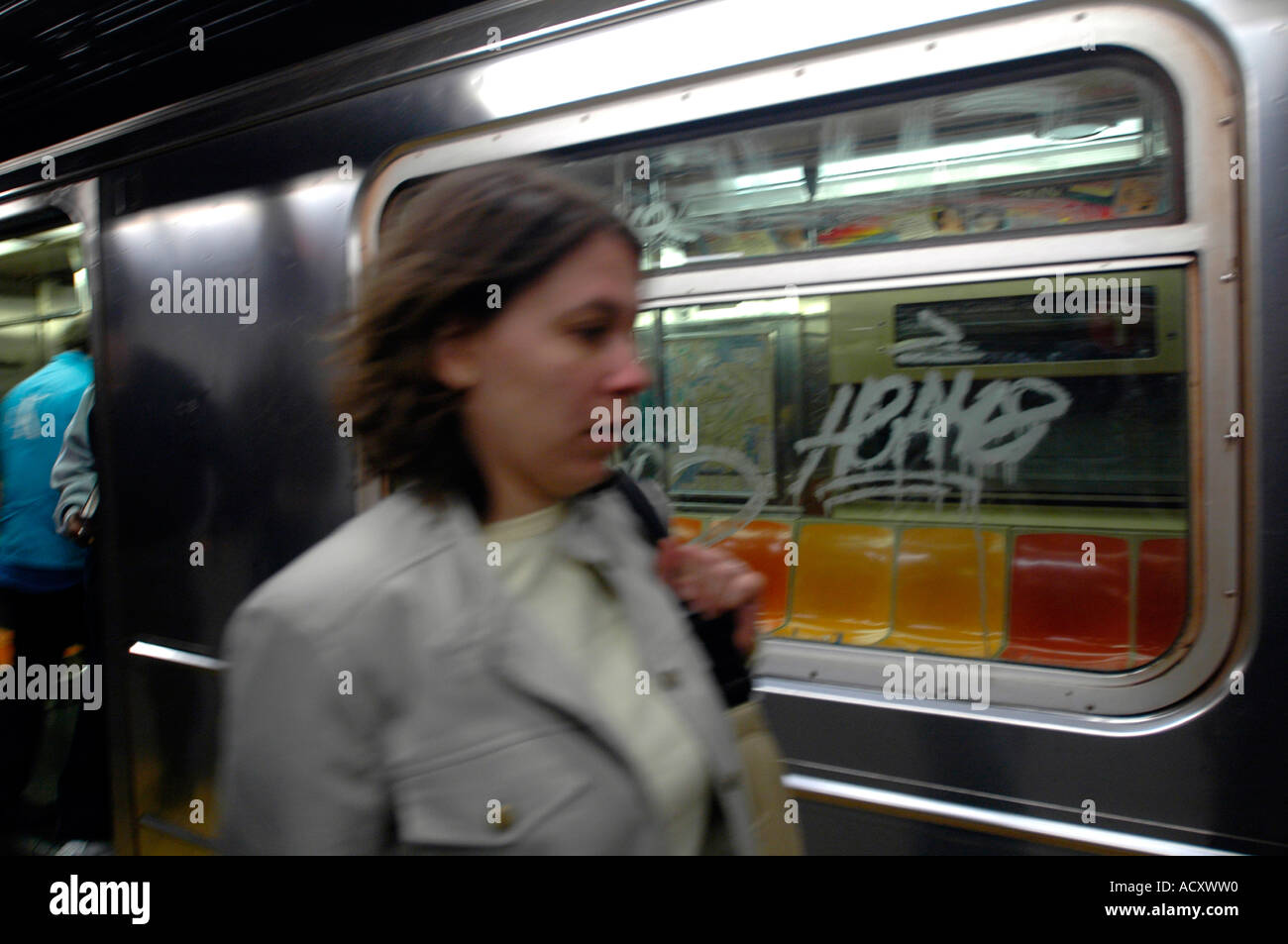 Acid Etched grafitti on New York City Subway cars Stock Photo - Alamy