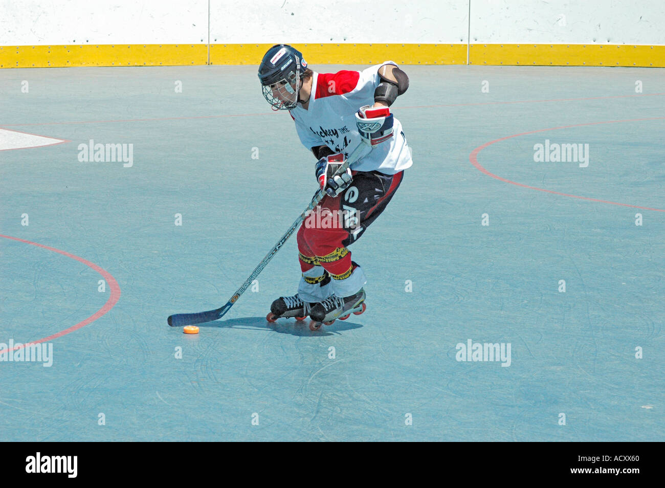 Game on inline skates of Roller Hockey between local teams without Ice