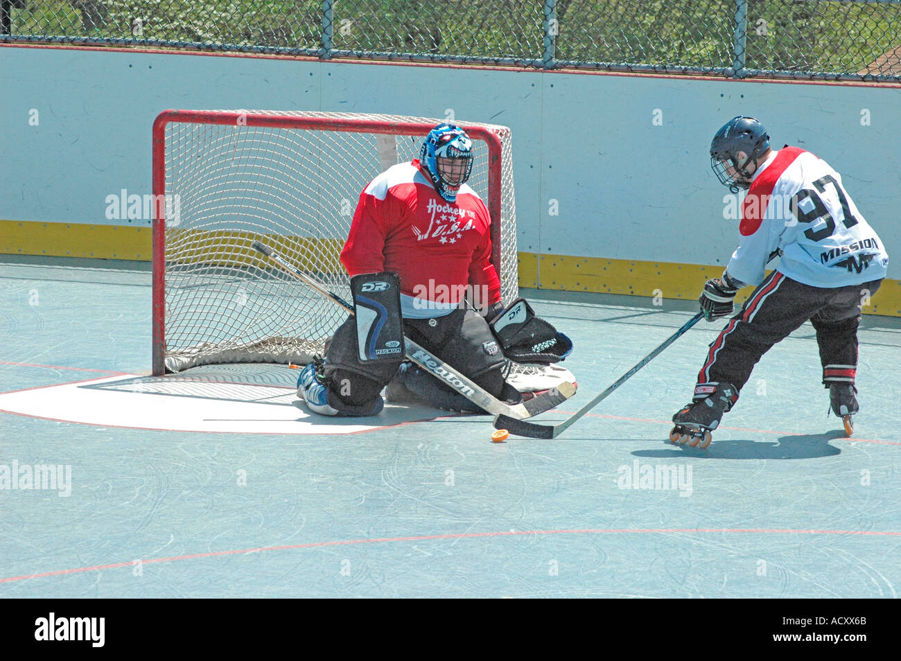 Game on inline skates of Roller Hockey between local teams without Ice