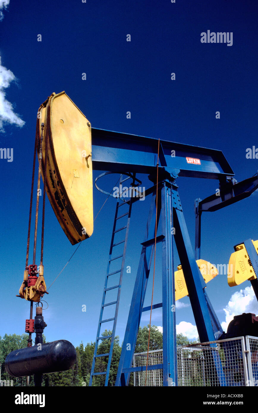 Pump Jack (Oil Donkey) pumping at Oil Well in Oil Field north of Dawson
